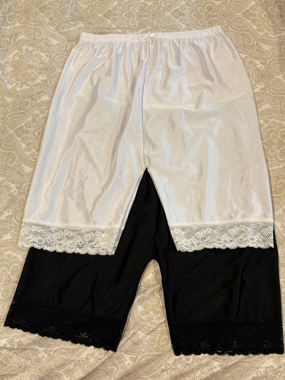 Women's Two piece, nylon, bloomer, bundle, and black and white. Sz M